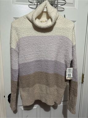 Kohl's Cream Lavender Taupe Colorblock Turtleneck Sweater